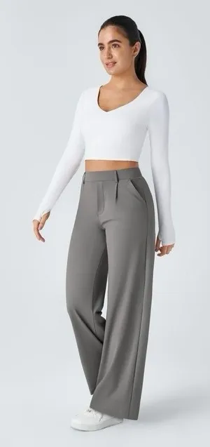 Halara Flex Day Stretch High Waisted Pants Size Large Wide Leg Gray thumbnail 1