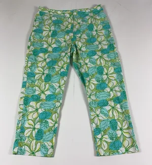Lilly Pulitzer Capri Pants Womens 12 Multicolor Floral Twill Stretch Tropical thumbnail 1