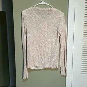 Loft Women's Size Medium Cardigan Sweater Beige White Floral Lightweight Cotton thumbnail 5