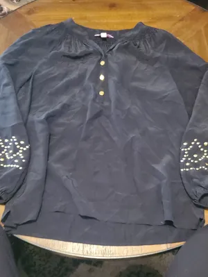 Lilly Pulitzer Black Long-Sleeve Henley Blouse with Gold Buttons thumbnail 1