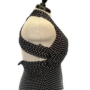 Melanie Lyne Polka Dot Halter Dress Sz 16 Pinup Black Open Back Rockabilly Retro thumbnail 6