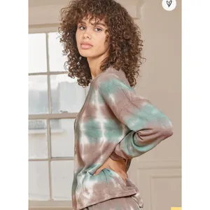 Lulus Womens M Iconic‎ Moves Tie Dye Sweatshirt Brown Green Slouchy Hippie USA thumbnail 3