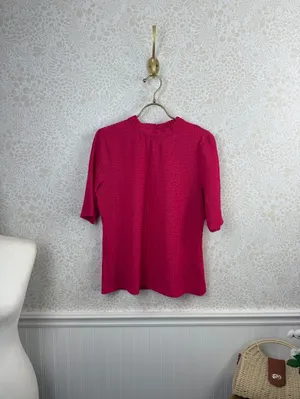 Maeve by Anthropologie Hot Pink Sheer Mesh Mock-Neck Top - Size - Large thumbnail 5
