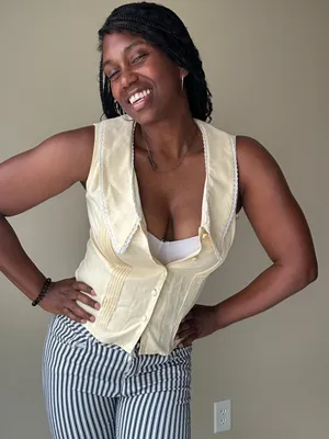 WAYF Linen Blend Butter Yellow Coquette Top Size Small thumbnail 1