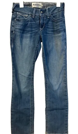 Ariat REAL Denim Jeans Mid Rise Boot Cut Size 29S Insteam 31 Blue Medium Wash thumbnail 1