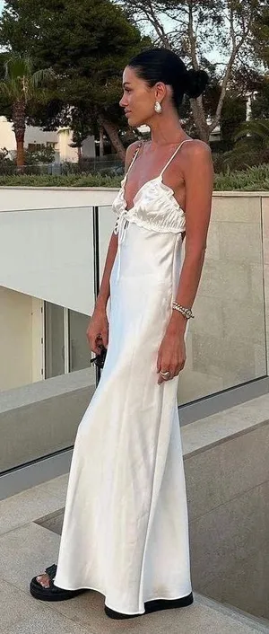 ZARA dress white midi ruffled satin lingerie inspired bodycon fitted wedding thumbnail 1