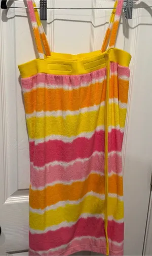 OP Ocean Pacific Terry Cloth Cover Up Dress Pink Yellow Stripe Size S thumbnail 1