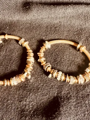 Rose Gold Tone stretch Charm Bracelet Set with Crystal Accents thumbnail 2