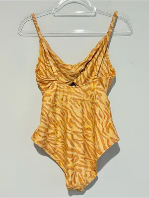 Aerie tiger cheetah print‎ cutout one piece swimsuit orange size large thumbnail 2