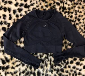 Gymshark Black Long-Sleeve Crop Seamless Top thumbnail 1