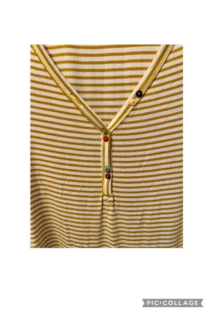 Anthropology Pure + Good Gold Stripe T-shirt Dress Buttons Small thumbnail 2