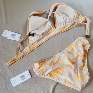 Hurley swimwear 2 pieces sunflower gold yellow rainforest print stretchy silky thumbnail 2