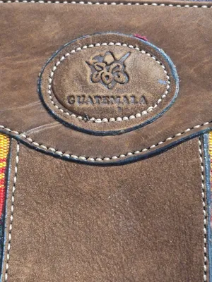 Handmade Guatemalan Leather & Woven Material Clutch Purse Cosmetic Bag 7.5" x 5" thumbnail 2