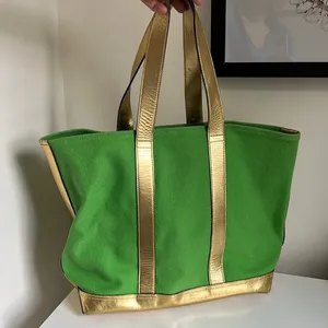 Lauren Ralph Lauren Green and Gold Summer Canvas Tote thumbnail 1