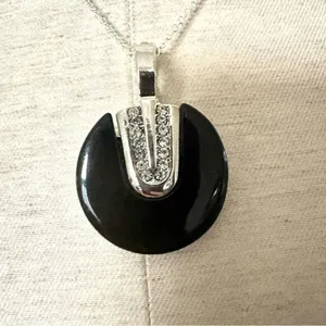 Black silver tone rhinestone pendant necklace thumbnail 3