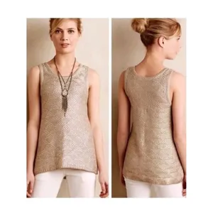 Anthropologie Moth Metallic Knit Tank‎ Top Women's S Gold Shimmer thumbnail 2