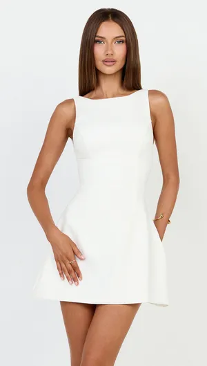 New Showpo Freddie Mini Dress Boat Neck Fit & Flare Dress Size Medium MSRP $129 thumbnail 1