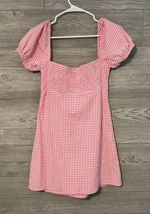 ZARA PINK GINGHAM DRESS size large thumbnail 4