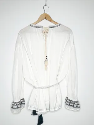 Free People On Holiday Embroidered Sash Waist Blouse White Size Small thumbnail 8