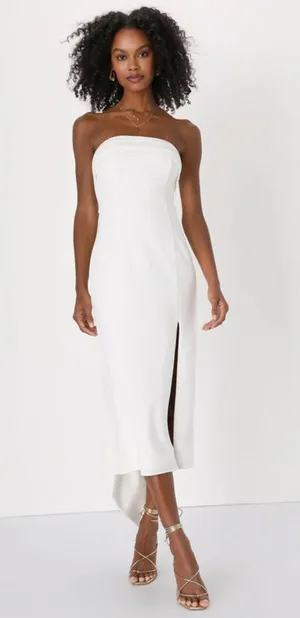 Lulus White Strapless Bow Midi Dress thumbnail 3