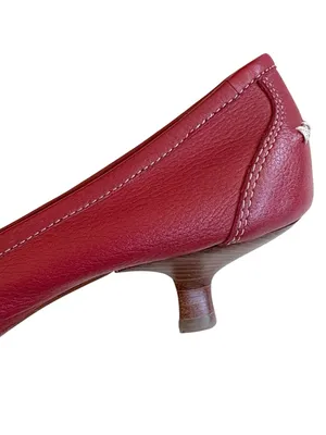 EUC Uffizi Leather Blanket Stitch Kitten Heels Red Size 7 thumbnail 6