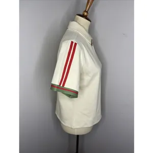 With Jean Cream Knit Polo Top Red Green Contrast Trim Tenniscore Medium thumbnail 5