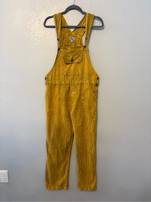 Rhea mustard yellow acid wash looking bohemian overalls size medium thumbnail 2
