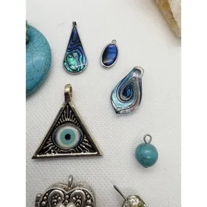 Mixed Pendant‎ Charm Lot Faux Turquoise Crystal Heart Locket Evil Eye Abalone thumbnail 4