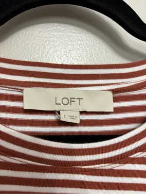 NEW LOFT Striped Twist Midi Dress 100% Cotton Brown and White - Size L thumbnail 4
