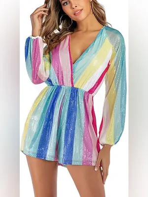 Amazon Sequined romper lover taylor swift unicorn pastel striped rainbow Gabrielle thumbnail 9