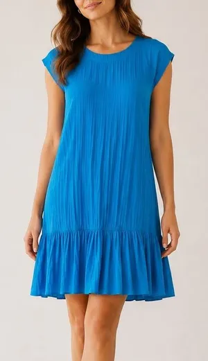 Anthropologie Maeve Blue Pleated Drop Waist Tunic Boho Babydoll Mini Dress thumbnail 1