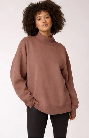 OFFLINE By Aerie Cloud Fleece Oversized Mockneck Sweatshirt | Brown thumbnail 1