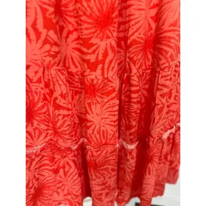 Betsey Johnson Maxi Dress‎ Large Orange Palm Leaf Print Tropical Tiered Smocked thumbnail 5