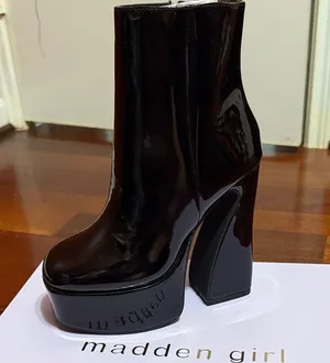 Madden Girl Glossy Black Heeled Boots thumbnail 1