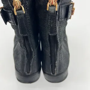 Tory Burch Selena distressed suede leather moto boots black zip close TB size 8 thumbnail 4
