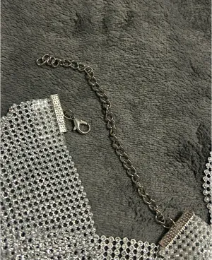 SheIn NWOT Rhinestone Detail Metallic Open Back Silver Top thumbnail 8
