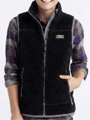 NWT L.L.Bean Women’s Mountain Mountain Pile Black Zip Up Fleece Vest Size S Reg thumbnail 1