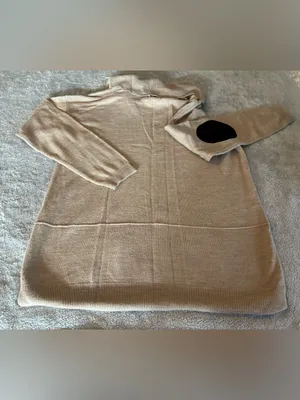 Women’s Cozy Beige Cowl Neck Sweater with Black Elbow Patches Size Large thumbnail 4