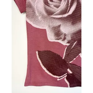 UO Nadia Rose Print Low Open Back Top M Pink Mauve Ribbed Knit ASO Bel-Air Amira thumbnail 7