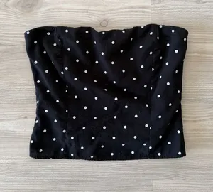 Pretty Garbage Black Polka Dot Strapless Crop Top Size M thumbnail 1