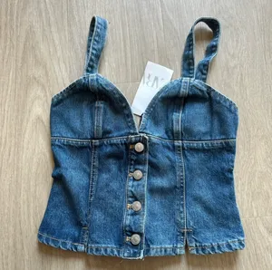 ZARA top blouse denim jeans sleeveless bandeau thumbnail 1