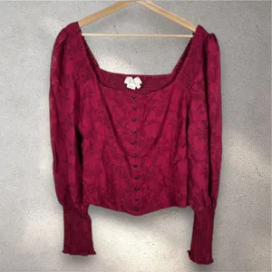 Anthropologie Womens Puff Sleeve Blouse Top L Burgundy Red Romantic Goth Vamp thumbnail 2
