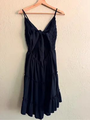 Ecowish Black Lace-Trim Tiered Midi Dress thumbnail 3