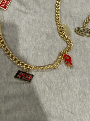 Von Dutch Gold-Tone Charm Chain Belt Necklace - Red & Gold Size S/M thumbnail 4