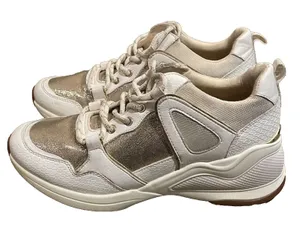 ALDO Gold White Vany Fashion Sneaker Shoes Womens 7.5 EU 38 Metallic Lace-up thumbnail 1