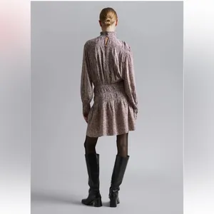 & OTHER STORIES Floral Smocked High Neck Long Sleeve Mini Dress thumbnail 4