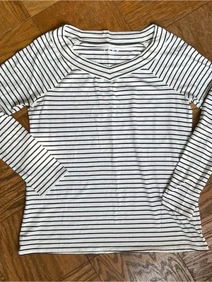 LOFT White Black Striped Top Large‎ ~ Pullover Womens Large Stretchy Loose Fit thumbnail 3