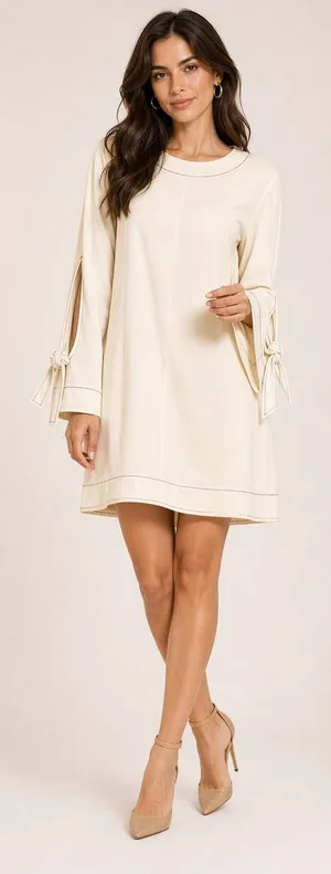 Laundry By Shelli Segal Womens Long Sleeve Shift‎ Marshmallow Ivory Size 6 thumbnail 1