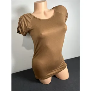 Tweeds Womens‎ Top Small T-Shirt Brown Stretch Short Sleeve NWT Ruched Basic Y2K thumbnail 12