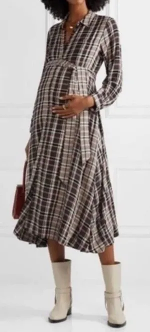 HATCH Alyssa Plaid Button Down Maxi Dress Maternity‎ Size 1 Small Black thumbnail 1
